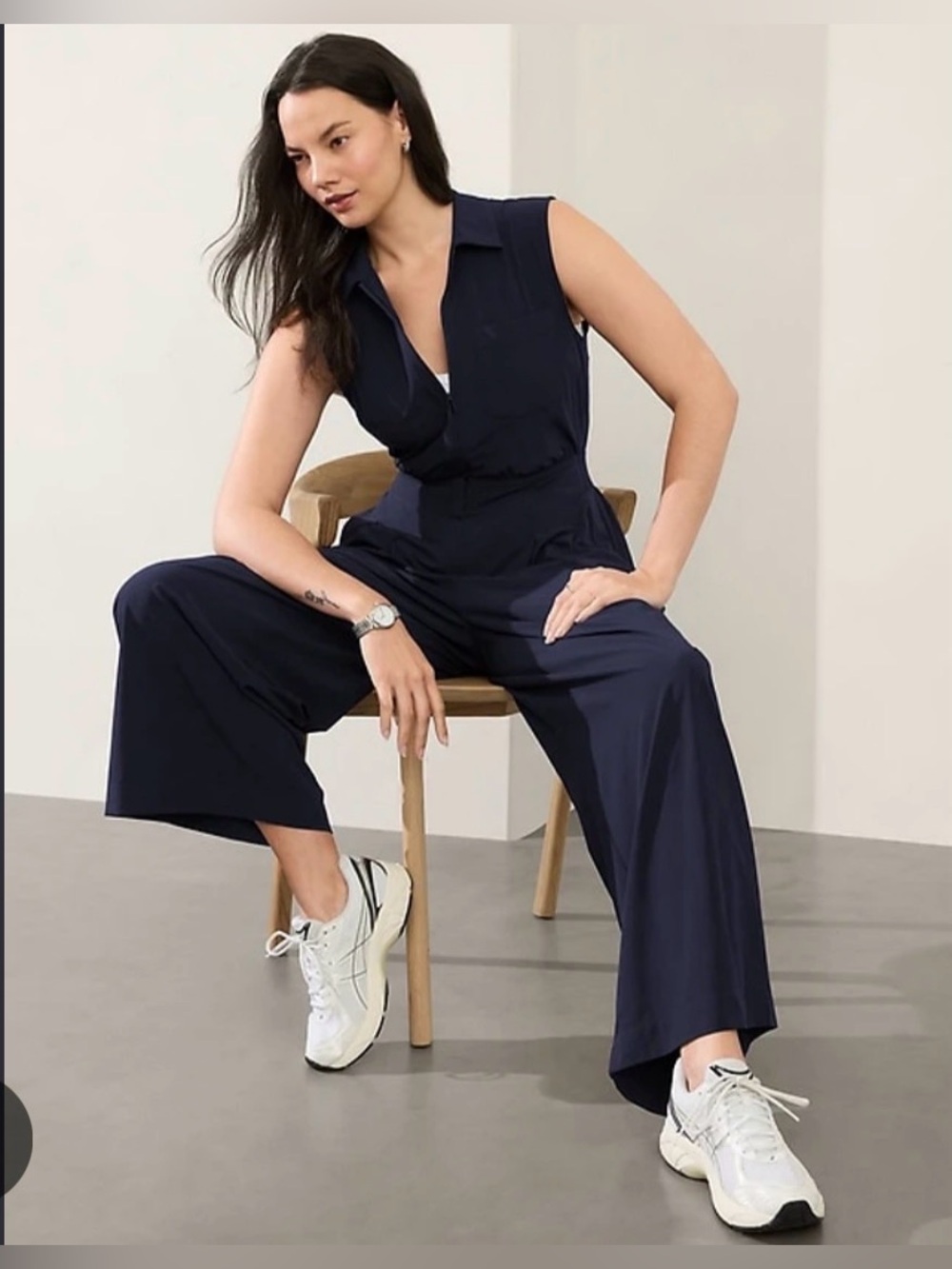 Athleta Brooklyn Heights Black Sleeveless Wide-Leg Jumpsuit W/ Zipper Size 8